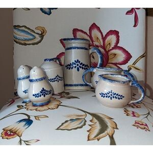Vintage Loomco China Stoneware Blue Heart Small Coffee Tea Ceramic Set of 6